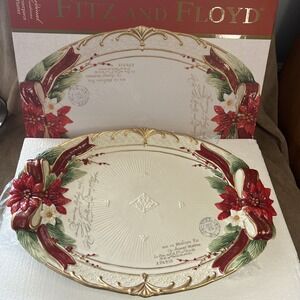 Stunning Huge Fitz and Floyd Cardinal Christmas Centerpiece Platter New Open Box